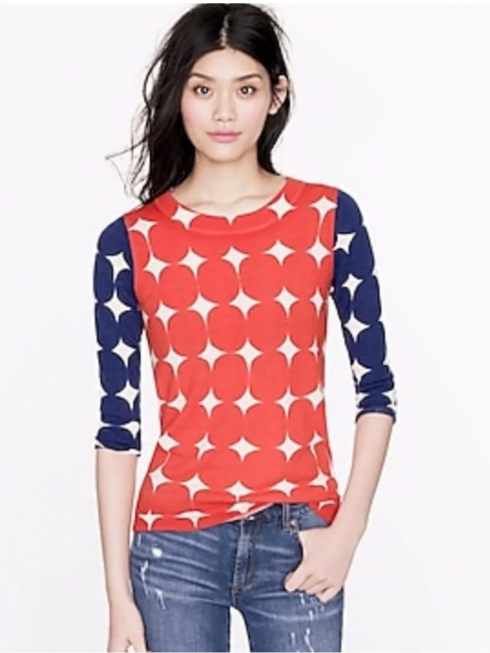 J. Crew Tippi Pop Art Sweater Red White Blue Merino Lightweight